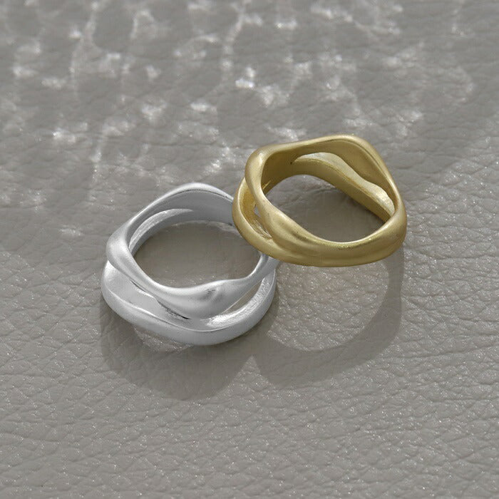 ring-67 リング 指輪 レディース アクセサリー シルバー ゴールド マット シンプル 8号 10号 12号 15mm 16mm 18k 18金 重ね付け 重ねづけ ファッションリング ゴールドリング シルバーリング ねじれ ウェーブ カジュアル ヴィンテージ 凛