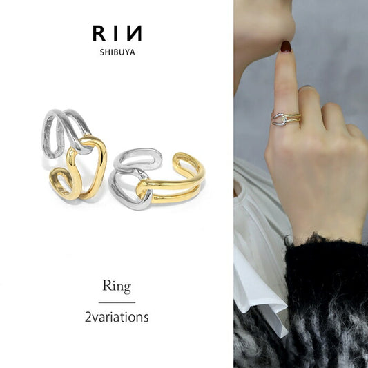 ring-77 リング 指輪 ダブルラインリング レディース アクセサリー オープンリング バイカラー コンビカラー ミックスカラー シルバー ゴールド シンプル 14号 ファッションリング ゴールドリング シルバーリング 高見え 高みえ 凛