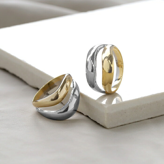 ring-79 リング 指輪 ダブルラインリング レディース アクセサリー バイカラー コンビカラー ミックスカラー シルバー ゴールド シンプル 10号 ファッションリング ゴールドリング シルバーリング 高見え 高みえ 太め かわいい 可愛い 凛