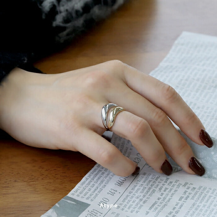 ring-79 リング 指輪 ダブルラインリング レディース アクセサリー バイカラー コンビカラー ミックスカラー シルバー ゴールド シンプル 10号 ファッションリング ゴールドリング シルバーリング 高見え 高みえ 太め かわいい 可愛い 凛