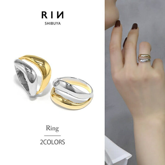 ring-79 リング 指輪 ダブルラインリング レディース アクセサリー バイカラー コンビカラー ミックスカラー シルバー ゴールド シンプル 10号 ファッションリング ゴールドリング シルバーリング 高見え 高みえ 太め かわいい 可愛い 凛