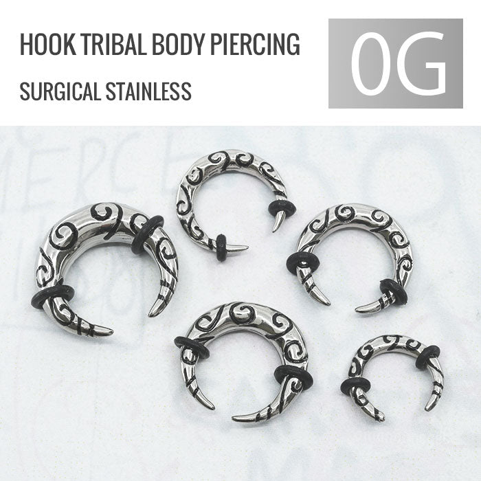 【全品送料無料】 ボディピアス 軟骨ピアス 0G サージカルステンレス 金属アレルギー対応 フック 変形 トライバル クロウ クロー メンズ ラージゲージ セカンドピアス 軟骨用 軟骨 ピアス ボディーピアス