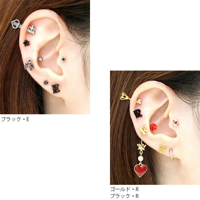 s2f-33-74-14g-sv 軟骨ピアス 14G 16G 18G ボディピアス かわいい キャッチ チャーム イニシャル ピアス ストレートバーベル ボディーピアス サージカルステンレス 金属アレルギー対応 シルバー ブラック ゴールド ファーストピアス セカンドピアス 片耳用