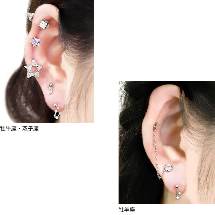 【全品送料無料】 軟骨ピアス 16G ボディピアス かわいい キャッチ チャーム サージカルステンレス 金属アレルギー対応 十二星座 ホロスコープ 星 スター ジュエル ラッキーアイテム ストレートバーベル 片耳用 ファーストピアス セカンドピアス メンズ