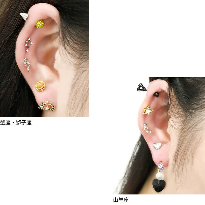 【全品送料無料】 軟骨ピアス 16G ボディピアス かわいい キャッチ チャーム サージカルステンレス 金属アレルギー対応 十二星座 ホロスコープ 星 スター ジュエル ラッキーアイテム ストレートバーベル 片耳用 ファーストピアス セカンドピアス メンズ