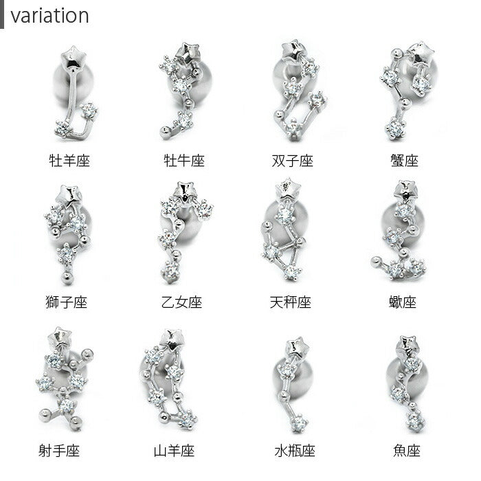 【全品送料無料】 軟骨ピアス 16G ボディピアス かわいい キャッチ チャーム サージカルステンレス 金属アレルギー対応 十二星座 ホロスコープ 星 スター ジュエル ラッキーアイテム ストレートバーベル 片耳用 ファーストピアス セカンドピアス メンズ