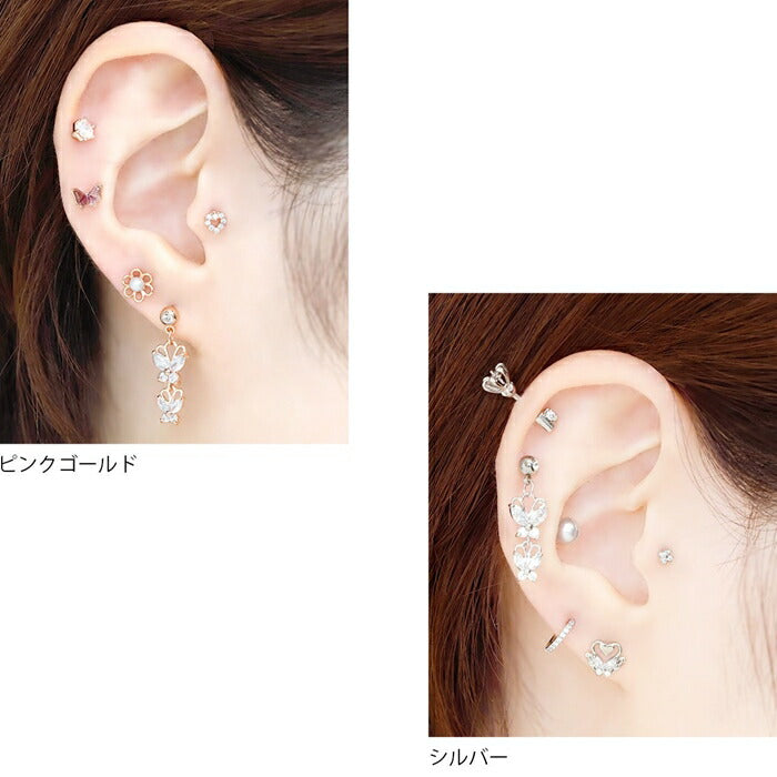★【全品送料無料】 軟骨ピアス 16G ボディピアス かわいい 蝶々 チャーム サージカルステンレス 蝶 ストレートバーベル シルバー ピンクゴールド ボディピ おしゃれ きれいめ 耳たぶ ヘリックス 片耳用