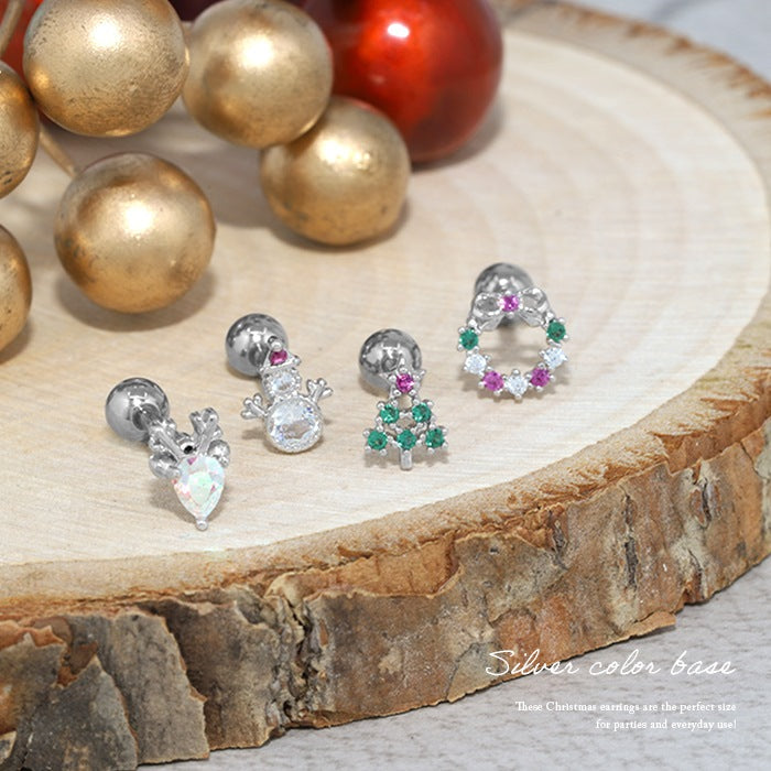 t1141-89 ボディピアス 軟骨ピアス 16G クリスマス ピアス 金属アレルギー サージカルステンレス ストレートバーベル シンプル レディース ステンレスピアス セカンドピアス つけっぱなしピアス シルバー ゴールド ピンクゴールド 雪だるま リース ツリー トナカイ  軟骨用 片耳用