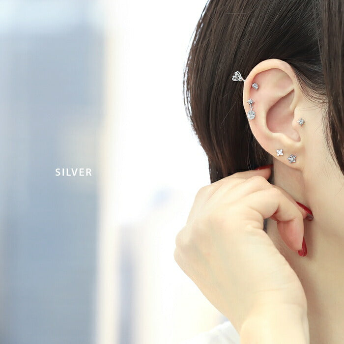 t1141-96 軟骨ピアス 16G ボディピアス サージカルステンレス つけっぱなし 金属アレルギー対応 雪 スノー 冬 ストレートバーベル セカンドピアス レディース  なんこつぴあす かわいい シルバー ゴールド ピンクゴールド 片耳用