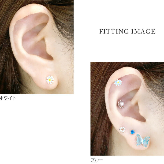 【全品送料無料】 ボディピアス 軟骨ピアス 16G サージカルステンレス 金属アレルギー対応 シルバー 白 紫 青 ホワイト ブルー パープル フラワー 花 花びら かわいい シンプル ストレート バーベル キャッチ ボディピ 軟骨 耳たぶ 片耳 耳 ピアス なんこつぴあす 片耳用