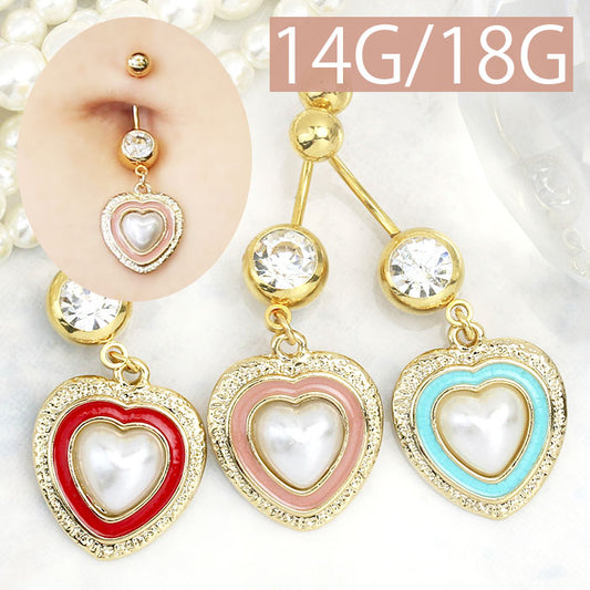 【金属アレルギー対応】 へそピアス 軟骨ピアス ボディピアス 14G 18G キャッチ チャーム サージカルステンレス ファーストピアス ハート ゴールド ピンク ミント レッド バナナバーベル ボディーピアス 片耳用 凛 RIN