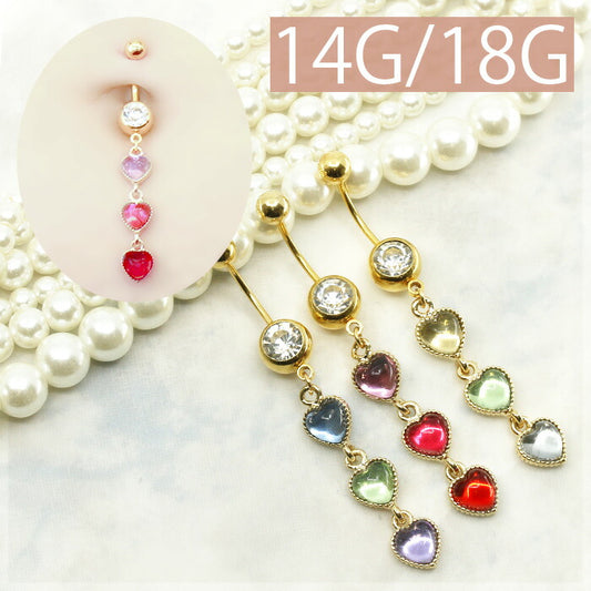 【金属アレルギー対応】 へそピアス 軟骨ピアス ボディピアス 14G 18G キャッチ サージカルステンレス ファーストピアス セカンドピアス ジュエル ハート チャーム 揺れる ゴールド バナナバーベル ボディ 軟骨 片耳用 凛 RIN