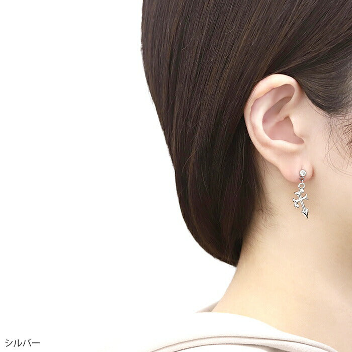 t8262-156 ボディピアス 軟骨ピアス 14G 16G 十字架 クロス ピアス 金属アレルギー サージカルステンレス ストレートバーベル シンプル キャッチ チャーム レディース メンズ ステンレスピアス セカンドピアス つけっぱなしピアス 揺れる シルバー ゴールド かわいい  軟骨用 片耳用