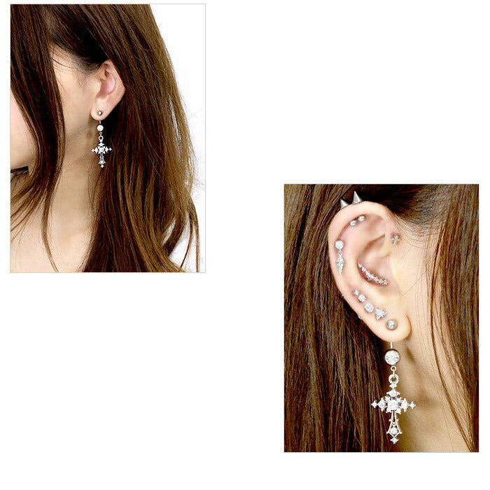 ★【金属アレルギー対応】 へそピアス ボディピアス 軟骨ピアス 14G 18G つけっぱなし キャッチ サージカルステンレス ファーストピアス セカンドピアス シルバー クロス 十字架 スタイリッシュ メンズ レディース ボディーピアス 片耳用 凛 RIN