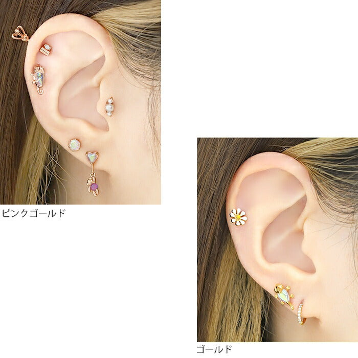 t9192-96 軟骨ピアス 16G ボディピアス サージカルステンレス 金属アレルギー対応 カメレオン かめれおん 爬虫類 は虫類 キラキラ おしゃれ ストレートバーベル シルバー ゴールド ピンクゴールド 片耳用 ファーストピアス セカンドピアス なんこつぴあす