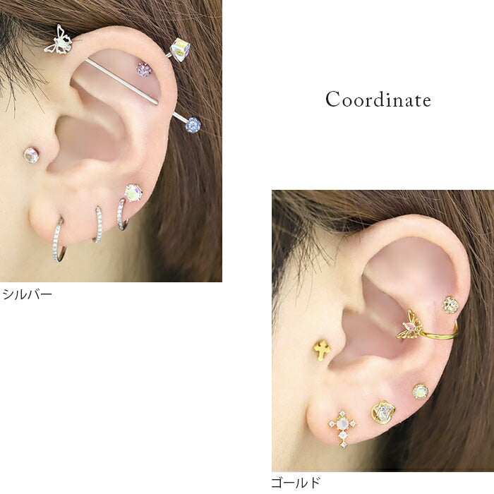 t9192-97 ボディピアス 軟骨ピアス 16G 蝶々 ピアス 金属アレルギー対応 サージカルステンレス つけっぱなし セカンドピアス ステンレスピアス シンプル レディース シルバー ゴールド ピンクゴールド ジュエル キラキラ キュービックジルコニア 軟骨用 耳 片耳用