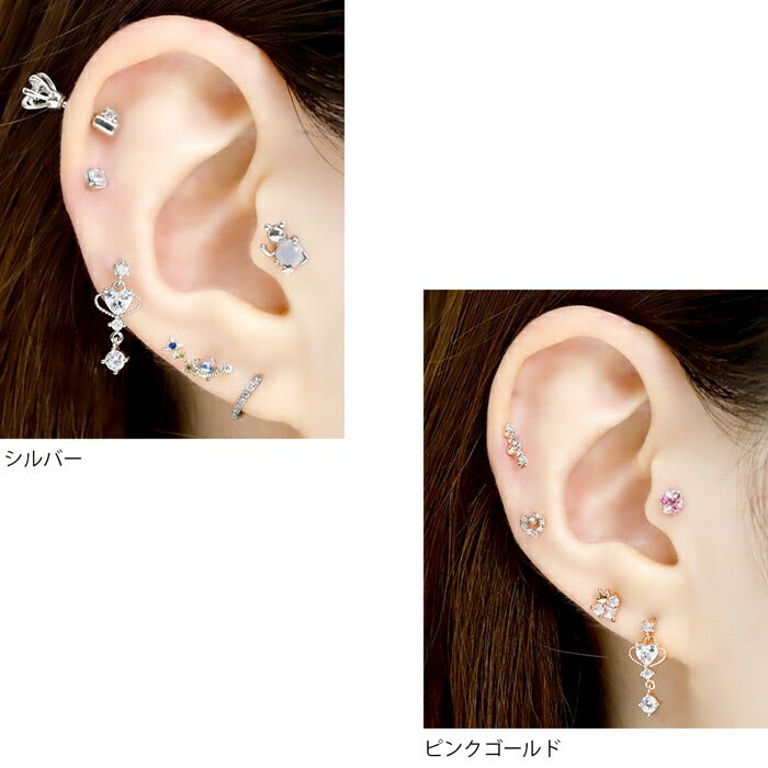 ★【全品送料無料】 軟骨ピアス 16G ボディピアス ハート ジュエル キラキラ かわいい キャッチ サージカルステンレス 金属アレルギー対応 ストレートバーベル シルバー ゴールド ピンクゴールド 揺れる 耳 片耳用 軟骨用 耳たぶ用 レディース
