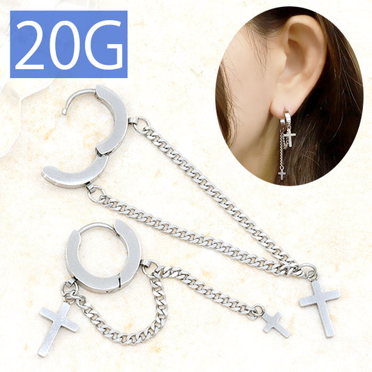 【全品送料無料】 ボディピアス 20G チャーム 軟骨ピアス サージカルステンレス 金属アレルギー対応 十字架 クロス ワンタッチ フープ リング  チェーン スタイリッシュ キラキラ かわいい かっこいい メンズ ボディーピアス 片耳用 軟骨 ピアス