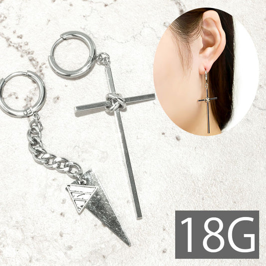【全品送料無料】 ボディピアス 18G チャーム 軟骨ピアス サージカルステンレス 金属アレルギー対応 十字架 クロス 三角 トライアングル ワンタッチ フープ リング  チェーン スタイリッシュ キラキラ かわいい かっこいい メンズ  セカンドピアス 片耳用 軟骨 ピアス