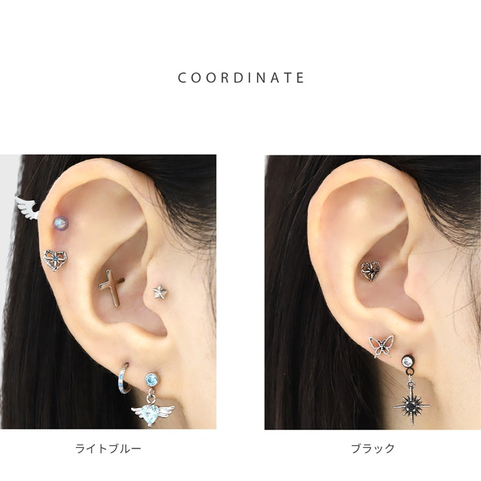 b281-13 軟骨ピアス 16G ボディピアス ハート スター 星 ジュエル キラキラ シンプル ストーンストレートバーベル ピアス サージカルステンレス 片耳用