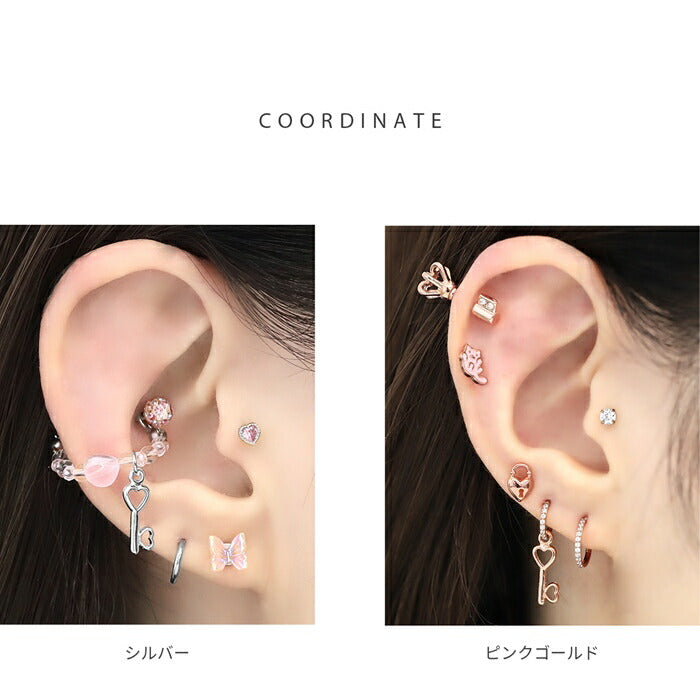 b536-010 【全品送料無料】 軟骨ピアス 14G 16G 18G ボディピアス かわいい チャーム サージカルステンレス 金属アレルギー対応  鍵 ハート カスタム カスタマイズ ボディピ  ハートピアス おしゃれ アクセサリー 軟骨 ピアス ボディーピアス