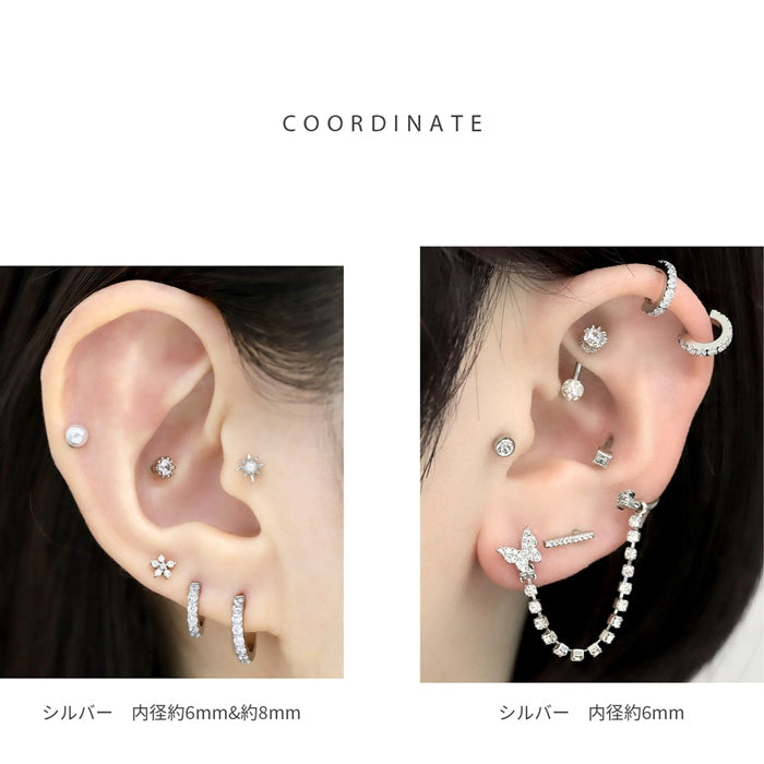 ★ch-149 軟骨ピアス 14G 16G 18G ボディピアス つけっぱなし ジュエル ステンレス ビジュー ワンタッチ フープ リング 金属アレルギー対応 片耳用
