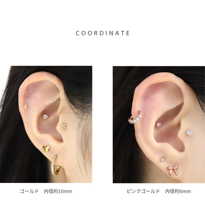 ★ch-149 軟骨ピアス 14G 16G 18G ボディピアス つけっぱなし ジュエル ステンレス ビジュー ワンタッチ フープ リング 金属アレルギー対応 片耳用