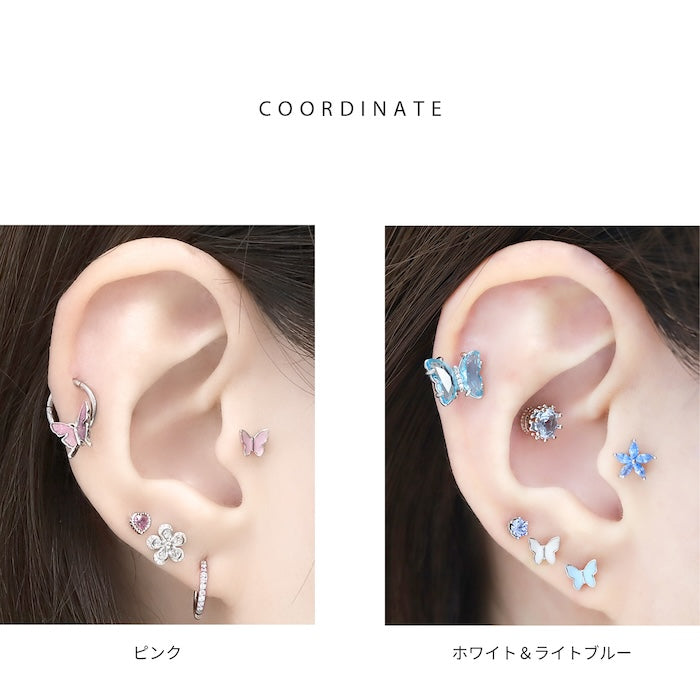 d-041 ボディピアス 軟骨ピアス 16G 蝶々 ピアス 金属アレルギー サージカルステンレス つけっぱなし セカンドピアス ステンレスピアス ヘリックス トラガス おしゃれ かわいい ストレートバーベル 耳たぶ 軟骨 ボディーピアス レディース 片耳用