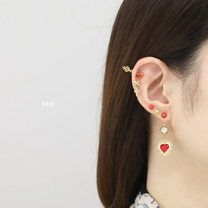 d-066 ボディピアス 16G 軟骨ピアス つけっぱなし サージカルステンレス 金属アレルギー対応 ハート ぷっくり ストレートバーベル カラフル パステルカラー 小さめ ピンク ブルー レッド ブラック かわいい デイリー ポップ キュート ギフト 片耳用