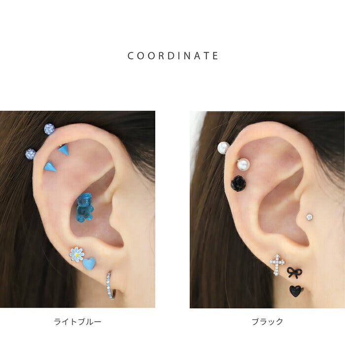 d-066 ボディピアス 16G 軟骨ピアス つけっぱなし サージカルステンレス 金属アレルギー対応 ハート ぷっくり ストレートバーベル カラフル パステルカラー 小さめ ピンク ブルー レッド ブラック かわいい デイリー ポップ キュート ギフト 片耳用