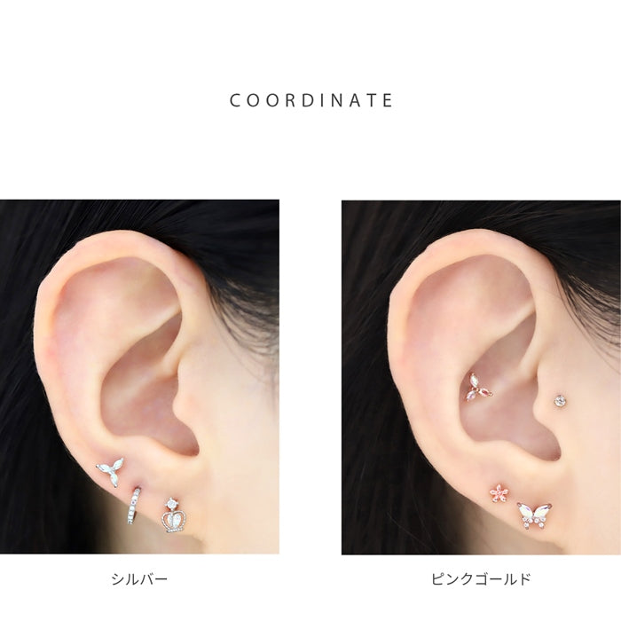 d-083 軟骨ピアス 16G ボディピアス フラワー 三つ葉 キュービックジルコニア キラキラ かわいい ストレートバーベル ピアス サージカルステンレス 片耳用