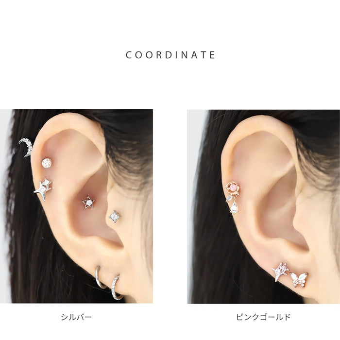 d-084 軟骨ピアス 16G ボディピアス スター スパークル ジュエル キュービックジルコニア  ストレートバーベル ピアス サージカルステンレス 片耳用