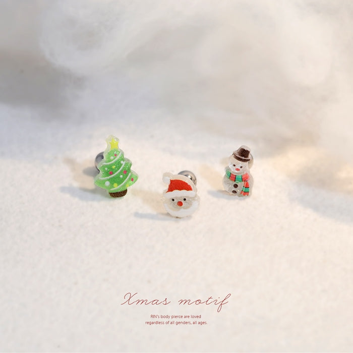 d-094 軟骨ピアス 16G ボディピアス サンタ ツリー 雪だるま クリスマス キラキラ かわいい 冬 スノーマン ストレートバーベル ピアス サージカルステンレス 片耳用