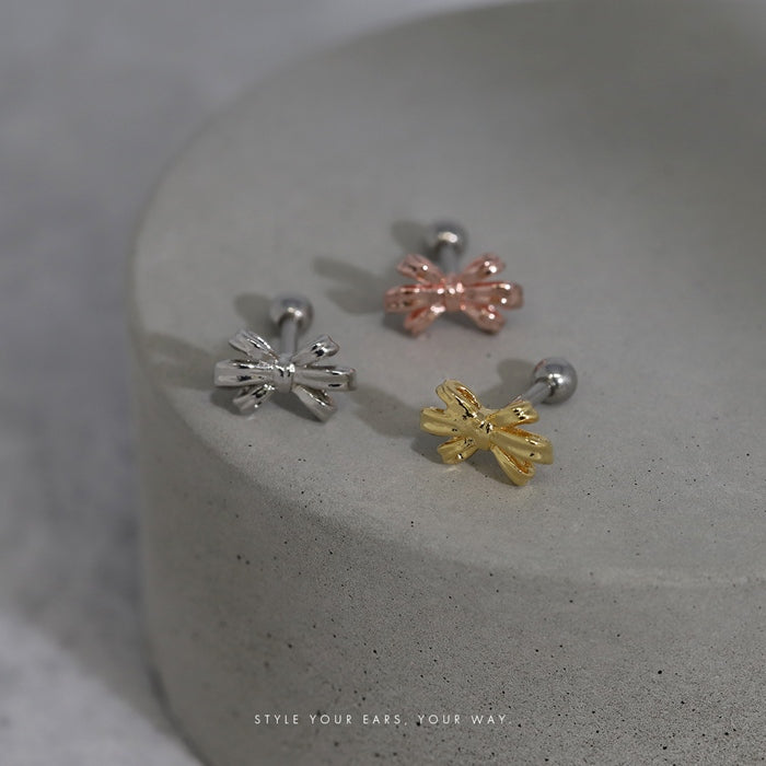 d-102 軟骨ピアス 16G ボディピアス リボン りぼん バレエコア 華やか 上品 大人カワイイ 立体的 ストレートバーベル ピアス サージカルステンレス 片耳用
