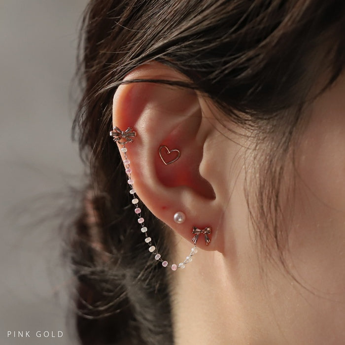 d-102 軟骨ピアス 16G ボディピアス リボン りぼん バレエコア 華やか 上品 大人カワイイ 立体的 ストレートバーベル ピアス サージカルステンレス 片耳用