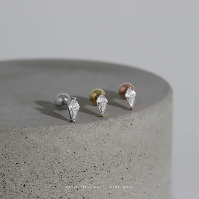 d-108 軟骨ピアス 16G ボディピアス ダイヤ ひし形 一粒ジュエル 上品 ミニ 小さめ キラキラ ストレートバーベル ピアス サージカルステンレス 耳 耳たぶ 片耳用