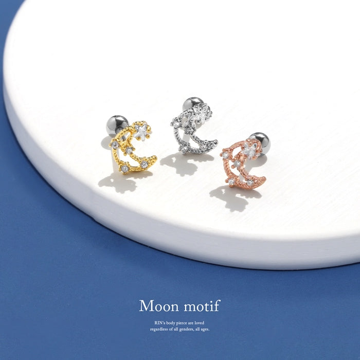 ★ f1f-022 軟骨ピアス 16G ボディピアス かわいい キャッチ チャーム サージカルステンレス 金属アレルギー対応 ムーン 月 星 スター クレセント ジュエル おしゃれ キラキラ ストレートバーベル  ファーストピアス セカンドピアス メンズ 軟骨 ピアス ボディーピアス