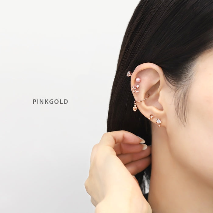 ★ f1f-022 軟骨ピアス 16G ボディピアス かわいい キャッチ チャーム サージカルステンレス 金属アレルギー対応 ムーン 月 星 スター クレセント ジュエル おしゃれ キラキラ ストレートバーベル  ファーストピアス セカンドピアス メンズ 軟骨 ピアス ボディーピアス
