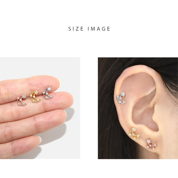 ★ f1f-022 軟骨ピアス 16G ボディピアス かわいい キャッチ チャーム サージカルステンレス 金属アレルギー対応 ムーン 月 星 スター クレセント ジュエル おしゃれ キラキラ ストレートバーベル  ファーストピアス セカンドピアス メンズ 軟骨 ピアス ボディーピアス