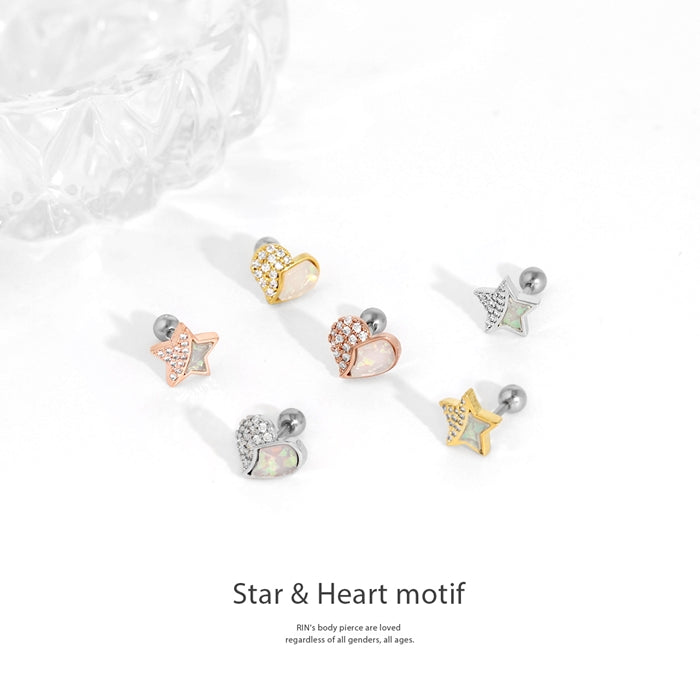 f1f-036 軟骨ピアス かわいい 16G ボディピアス 星 ハート ジュエル ジルコニア デイリー ストレートバーベル ピアス サージカルステンレス 片耳用