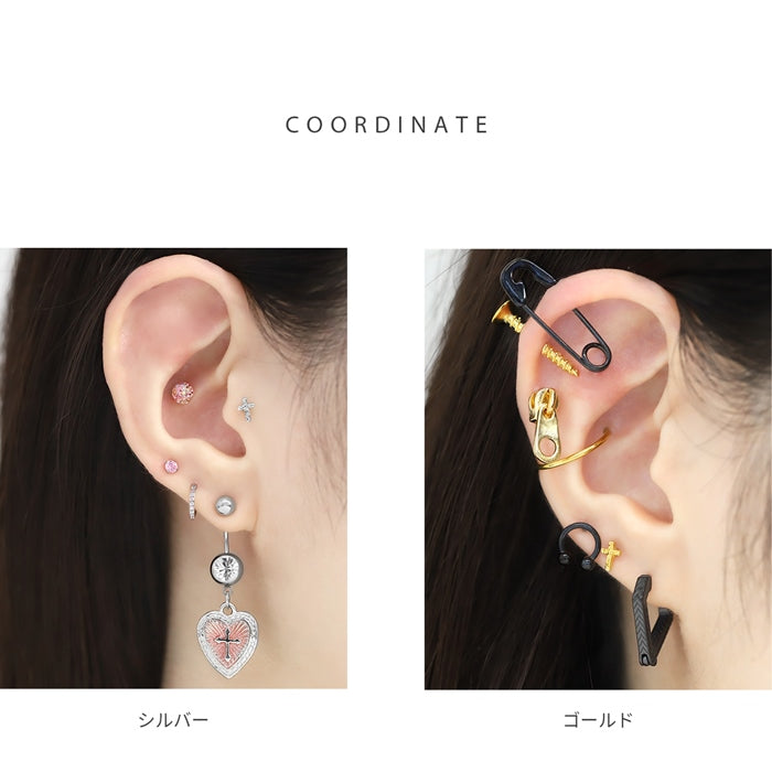 f1f-043 ボディピアス キャッチ 16G 軟骨ピアス つけっぱなし サージカルステンレス 金属アレルギー対応 十字架 クロス スタイリッシュ キラキラ かわいい かっこいい メンズ  セカンドピアス ボディーピアス 片耳用 軟骨 ピアス
