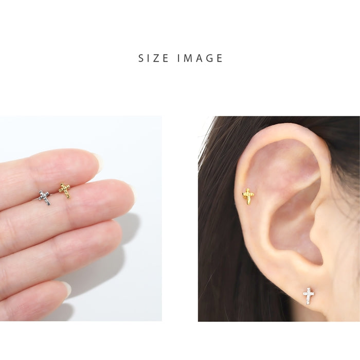 f1f-043 ボディピアス キャッチ 16G 軟骨ピアス つけっぱなし サージカルステンレス 金属アレルギー対応 十字架 クロス スタイリッシュ キラキラ かわいい かっこいい メンズ  セカンドピアス ボディーピアス 片耳用 軟骨 ピアス