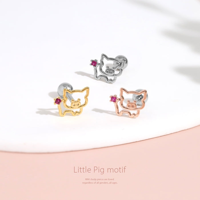 f1f-048 ボディピアス 軟骨ピアス かわいい ぶた 16G シルバー ゴールド ピンクゴールド サージカルステンレス 金属アレルギー対応 つけっぱなし 豚 動物ピアス アニマル レディース 片耳用