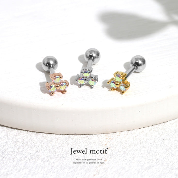 f1f-051【全品送料無料】 軟骨ピアス 16G ボディピアス かわいい キャッチ チャーム サージカルステンレス 金属アレルギー対応 三つ葉 クローバー ジュエル キラキラ おしゃれ パール  ストレートバーベル ファーストピアス セカンドピアス メンズ 軟骨 ピアス ボディーピアス