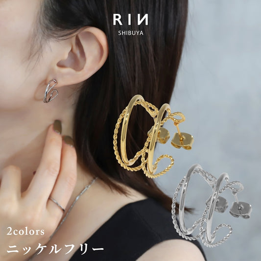 fp-014 ピアス フープピアス 金属アレルギー ニッケルフリー 真鍮 18kコーティング ねじり シンプル レディース おしゃれ かわいい キャッチ シルバー ゴールド クロス 交差 ツイスト ひねり 上品 きれいめ 耳たぶ 【両耳用・2個売り】