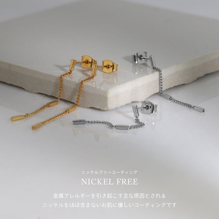 fp-035 ピアス チェーン 18金 金属アレルギー ニッケルフリー ロジウムコーティング 18kコーティング スタッドピアス レディース シルバー ゴールド おしゃれ かわいい シンプル 上品 きれいめ 揺れる 耳たぶ 【両耳用・2個売り】