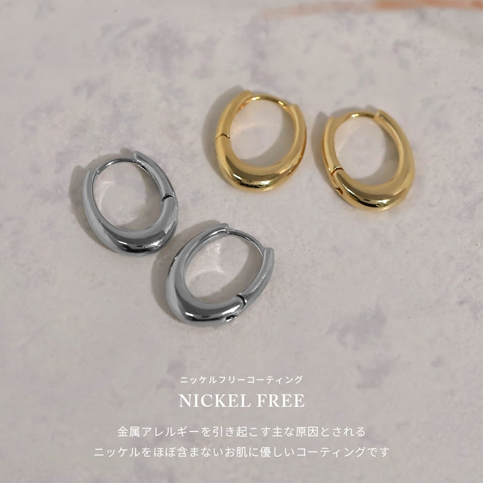 fp-051 ピアス 18k 18金 金属アレルギー フープ リング つっけぱなし キャッチレス 楕円 変形 ワンタッチ 18kコーティング レディース セカンドピアス シンプル シルバー ゴールド ロジウムコーティング 上品 きれいめ 耳たぶ 【両耳用・2個売り】