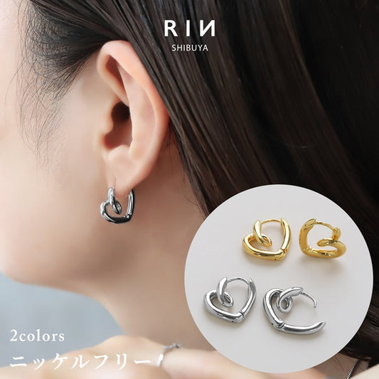 【廃盤】 fp-052 ピアス 18k 18金 ハート 金属アレルギー フープ つっけぱなし キャッチレス ワンタッチ ニッケルフリー 18kコーティング レディース セカンドピアス シンプル シルバー ゴールド ロジウムコーティング　変形 大人 上品 かわいい きれいめ 耳たぶ 【両耳用・2個売り】