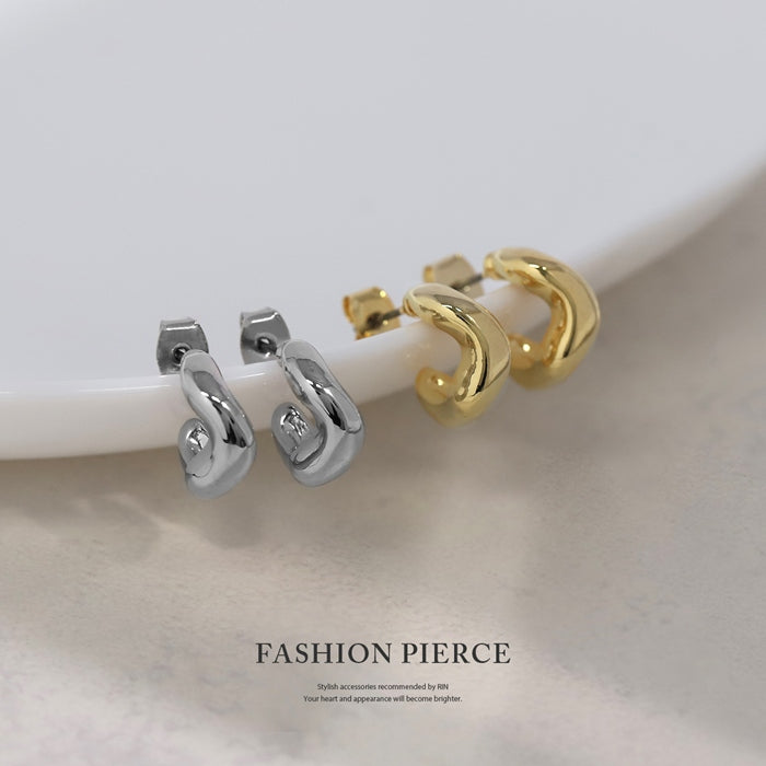 fp-053 ピアス 18k 18金 金属アレルギー フープ ニッケルフリー つっけぱなし 18kコーティング レディース チタンポスト ポストピアス セカンドピアス シンプル シルバー ゴールド 変形 歪 c型 ロジウムコーティング 大人 上品 かわいい きれいめ 耳たぶ 【両耳用・2個売り】