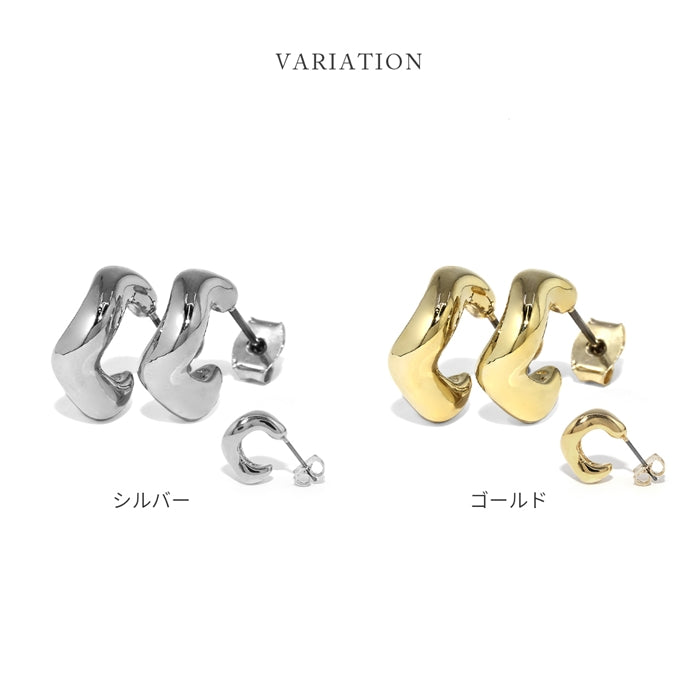 fp-053 ピアス 18k 18金 金属アレルギー フープ ニッケルフリー つっけぱなし 18kコーティング レディース チタンポスト ポストピアス セカンドピアス シンプル シルバー ゴールド 変形 歪 c型 ロジウムコーティング 大人 上品 かわいい きれいめ 耳たぶ 【両耳用・2個売り】